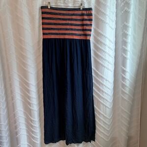 Rachel Rachel Roy Womens XXL Navy Orange Striped Strapless Maxi Tube Dress